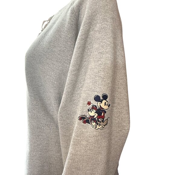 Disney Sweatshirt Womens XXL Gray Cotton Mickey Minnie Embroidery Loungewear - Picture 3 of 11